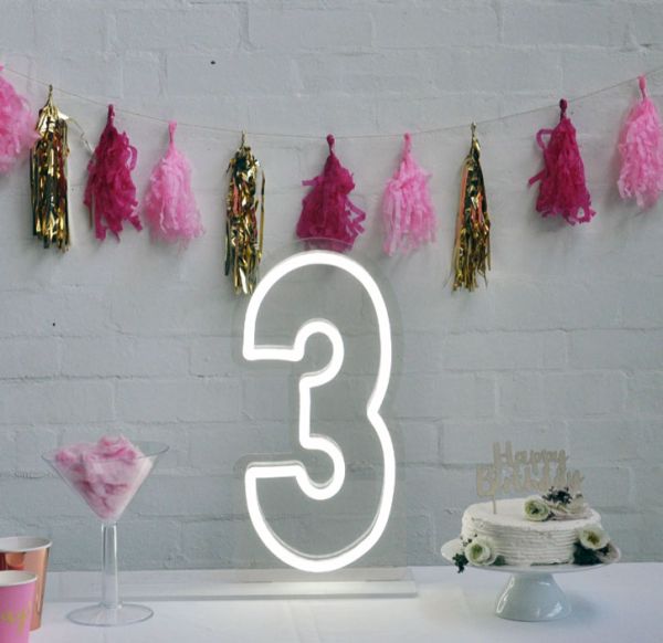 * 3 * Neon Number Sign for Birthday Parties, Anniversaries & Events
 - photo from CustomNeon.com