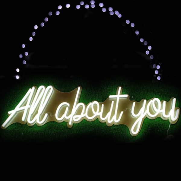All About You Faux Neon Sign for beauty salons, cafes or home décor - photo from CustomNeon.com