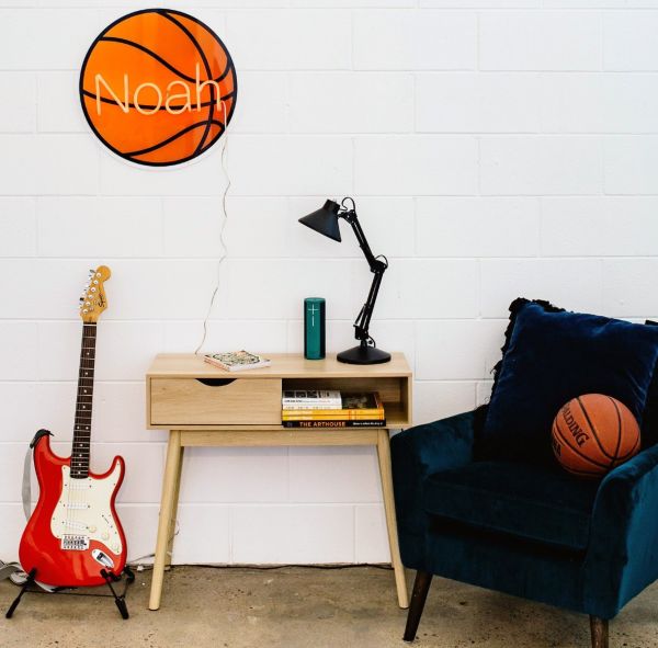 LED Neon Name Sign with a UV printed basketball background - personalized gift ideas from CustomNeon.com 