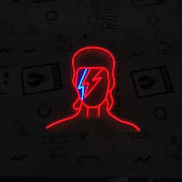 Iconic Bowie neon sign in red with a red and blue lightning bolt - by Custom Neon®