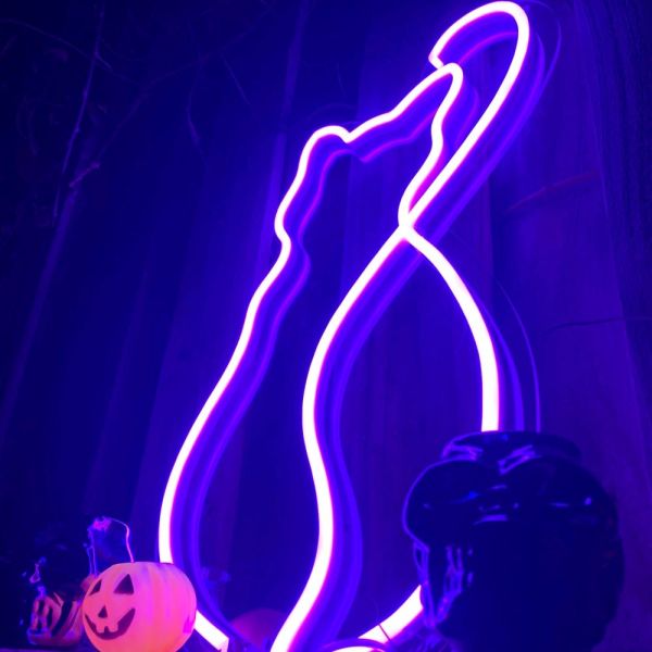 Custom Neon® purple cat light-up sign for Halloween decorations