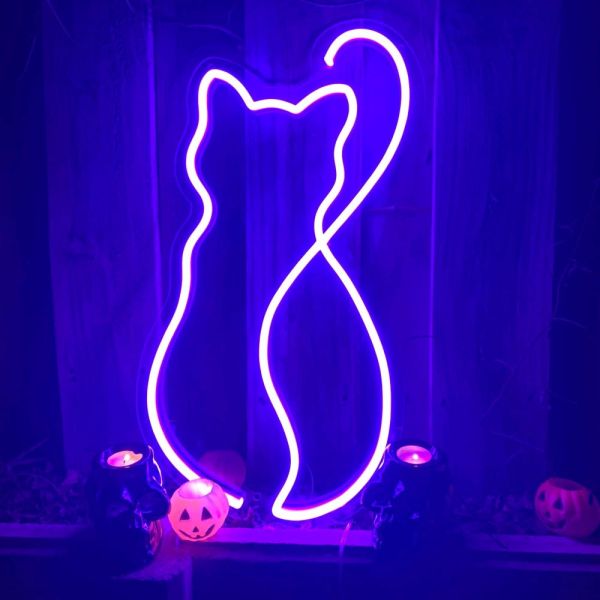 Custom Neon® purple cat light in Halloween setting