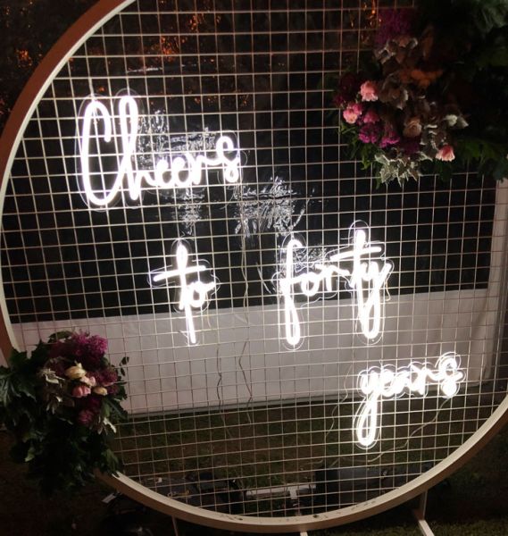 40th Birthday Neon Light Sign * Cheers to Forty Years * LED neon on acrylic backboard cut to shape/letter cut - photo from CustomNeon.com