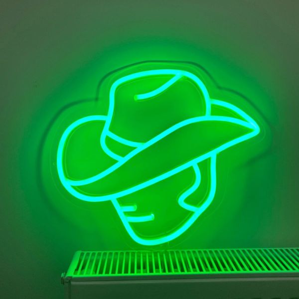 Custom Neon® cowboy hat and face in green