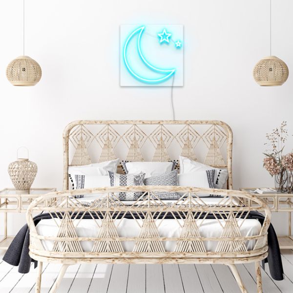 Crescent Moon with Stars  pre-designed light-up wall art from Custom Neon®