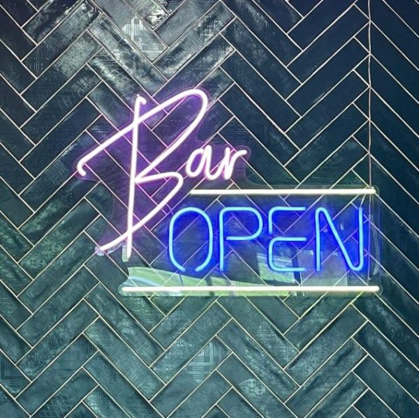 Bar Open LED neon sign by Custom Neon® on tiled wall @margaritascantina