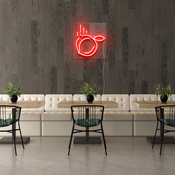 Falling Peach LED Sign pre-designed light-up wall art from Custom Neon®
