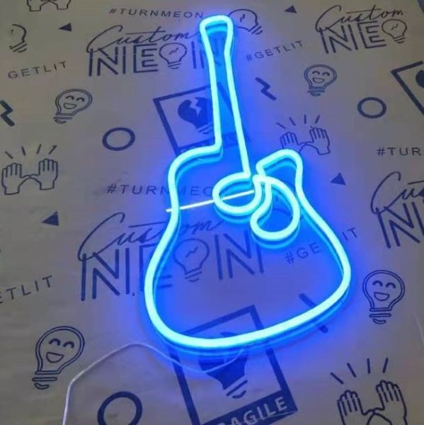 Blue LED neon guitar shown turned on - made by Custom Neon®