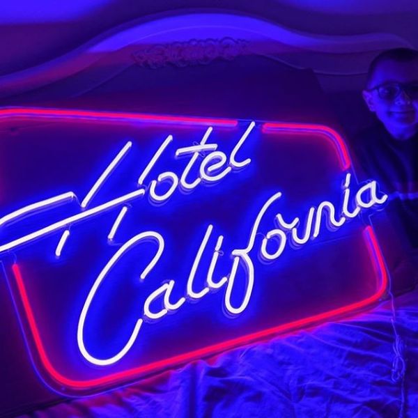 Hotel California retro LED neon artwork in red and blue - from Custom Neon