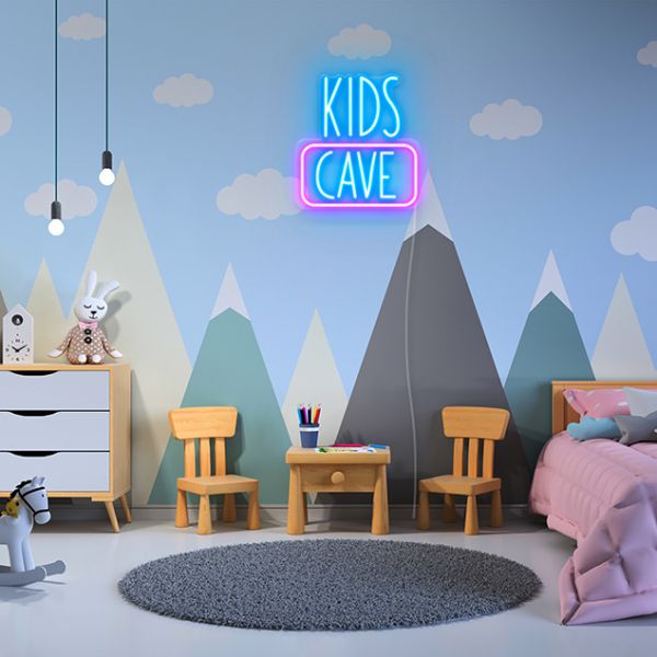 Pink & Blue Kids Cave Light Sign by CUSTOM NEON® shown in child's bedroom