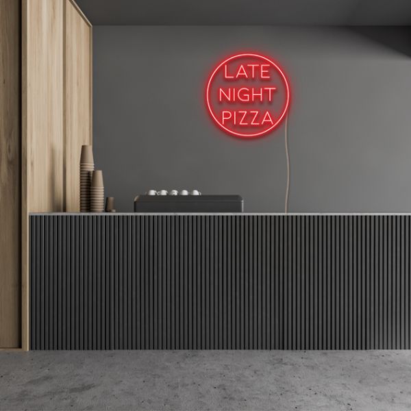 Late Night Pizza faux neon sign shown in red - from Custom Neon
