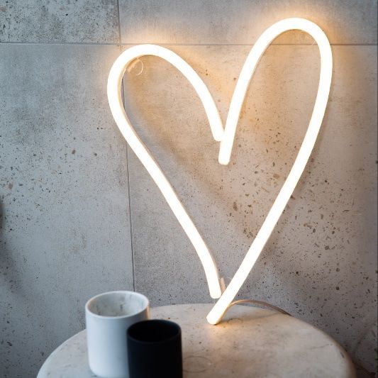 Neon Heart Light for Tabletop or Wall Mounting shown in white - photo from CustomNeon.com
