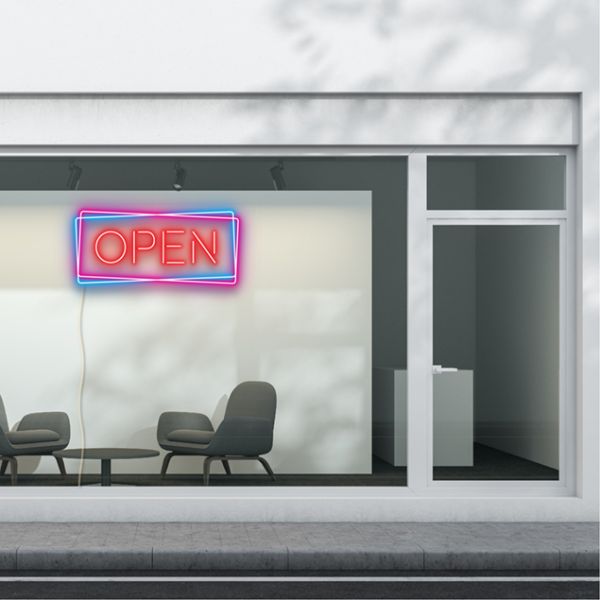 Neon look LED open sign in red, pink and blue - from CustomNeon.com