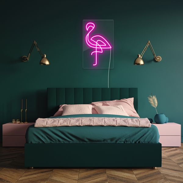 Stylized Flamingo Neon LED Light pre-designed light-up wall art from Custom Neon®