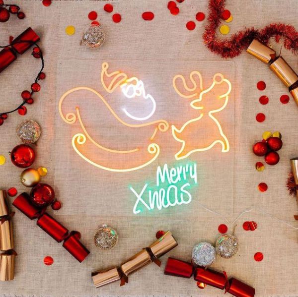 Merry Xmas Santa Sleigh CUSTOM NEON® Christmas Light