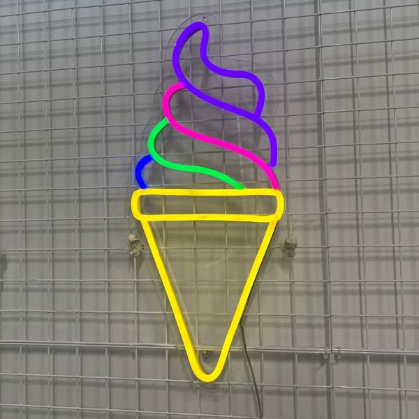 Custom Neon® Soft Serve Ice Cream Sign in purple, pink, green, blue and yellow