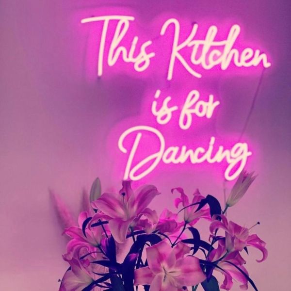 Dark pink neon light This Kitchen is for Dancing @thekingsnewcastle by Custom Neon