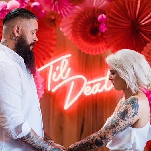 Til Death white neon flex sign as a focal point during a wedding ceremony - from Custom Neon