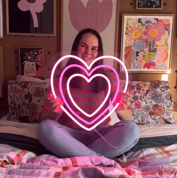 Custom Neon® Triple Heart in cotton candy pink and white,LED neon heart sign in pink and white by Custom Neon®