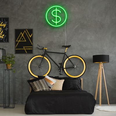 Faux Neon $ Sign in Circle