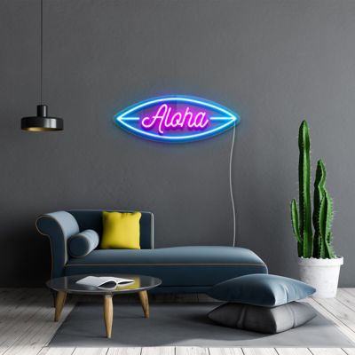 Neon Aloha Sign & Surfboard