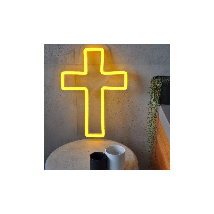 LED Neon Cross Sign | White or Yellow Neon Sign for Sale display picture 1