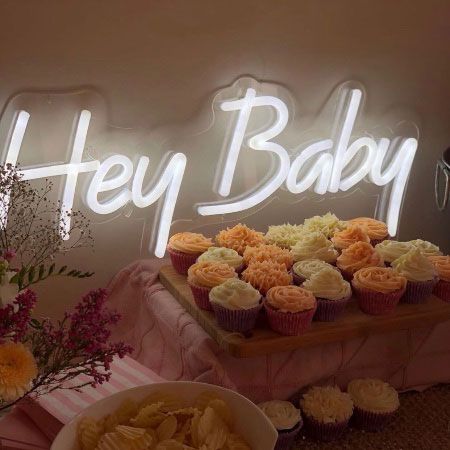Hey Baby Neon Sign for Baby Showers, Sip n See & Welcome Baby Parties - photo from CustomNeon.com