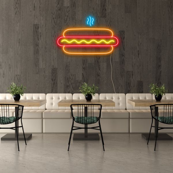 Hotdog with Mustard pre-designed light-up wall art from Custom Neon®