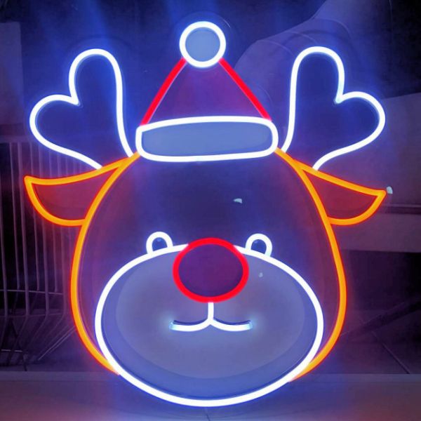 UV printed LED reindeer shown illuminated (turned on) - photo from CustomNeon.com
