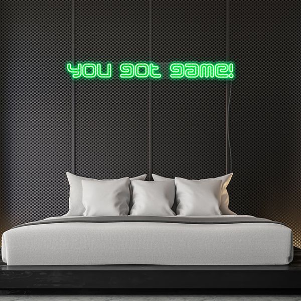 You Got Game double lined mint green light sign on a dark bedroom wall - by Custom Neon®