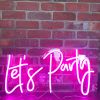 Let's Party Pink Neon Light Wall Decor shown on exposed brick wall - photo from CustomNeon.com