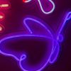 Butterfly Line Art Light Sign by Custom Neon® shown in purple against a dark pink wall
