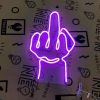 Middle finger LED neon sign in purple shown turned on - made by Custom Neon®
