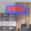 Light Up Open Sign with Arrow in Rectangular Frame   shown close up on an office window - from CustomNeon.com