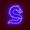 Stylized Chinese Dragon LED neon art from Custom Neon® shown illuminated in blue on a dark background