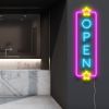 Vertical LED neon outdoor open sign with emoji style stars at both ends - from CustomNeon.com