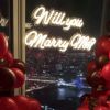 Will You Marry Me CUSTOM NEON® sign  with balloons and  Sydney Harbour bridge in the background @theproposers