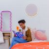 Be Cool Be Kind Mint Pink & Orange Neon Art in a teen's bedroom @customneon Signs of Change charity range