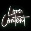 Love, Content white LED neon sign on an acrylic backboard - from Custom Neon