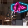 LED neon flex open sign shown in bright pink and blue with the WildSpirit font - from CustomNeon.com