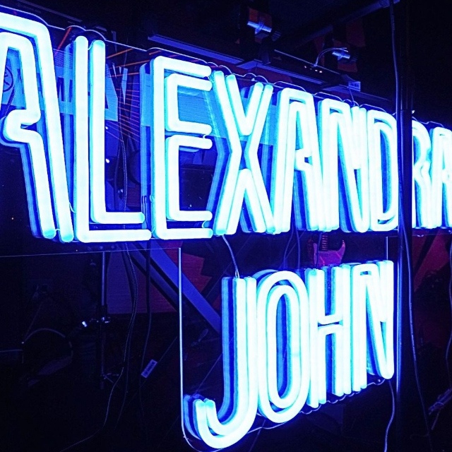 Deep blue Alexandra John Custom Neon® stage sign @alexandrajohnmusic