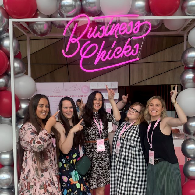 Custom Neon® pink event name sign @businesschicks