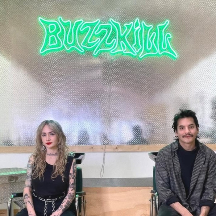 Green Custom Neon® hairdresser logo sign @buzzkill