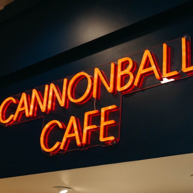 Cafe name sign by Custom Neon® @cannonballcafebos