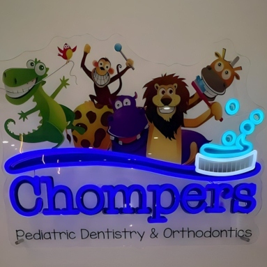 Custom Neon® colorful UV print LED logo sign @chompersdental