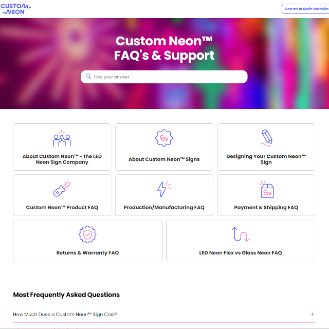 Custom Neon FAQ & Supprt Center