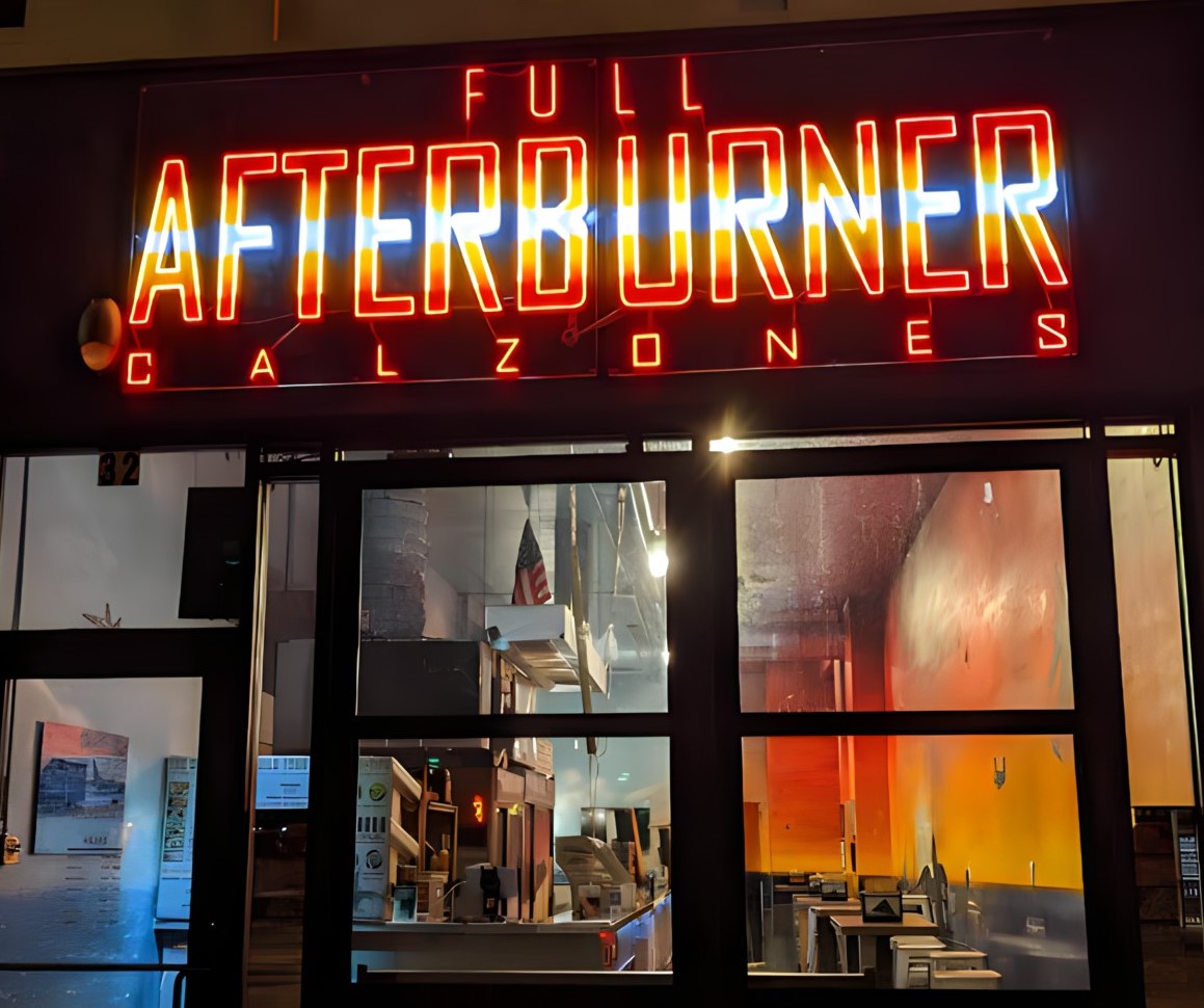 Custom Neon® sign at the front of fullafterburnercalzones