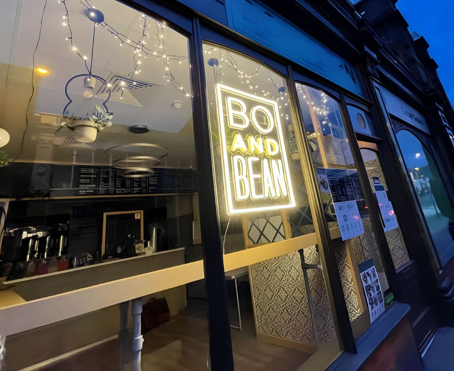 Custom Neon® warm white cafe window sign @officialboandbean