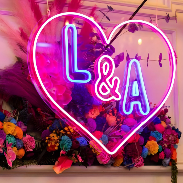 Custom Neon® large heart with initials @thebridebox
