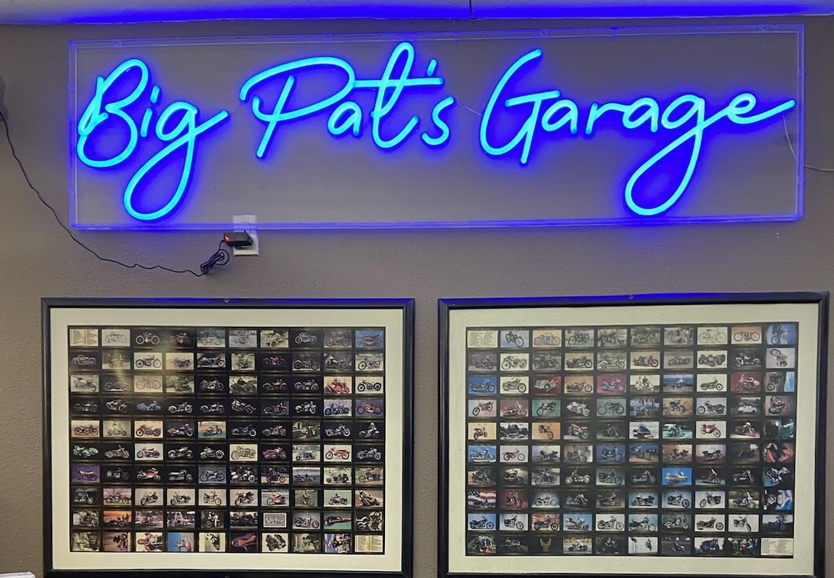 Custom Neon® personalized garage sign in deep blue
